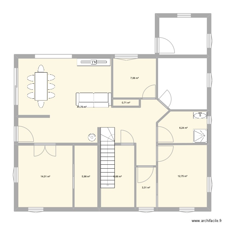 plain pied. Plan de 9 pièces et 100 m2