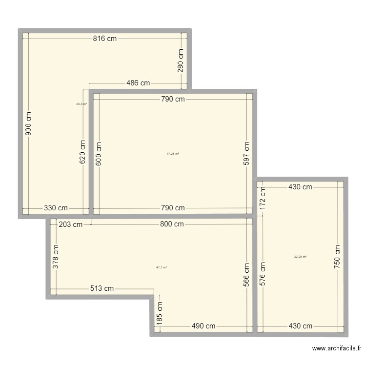 Tendil soubassement. Plan de 4 pièces et 170 m2