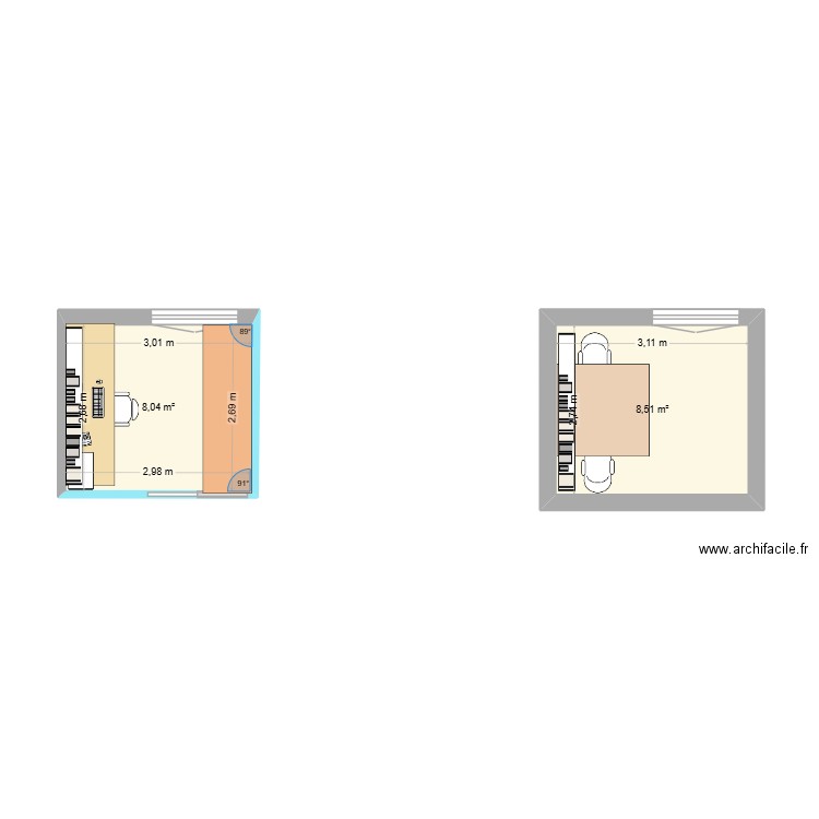 bureau Annie. Plan de 2 pièces et 17 m2