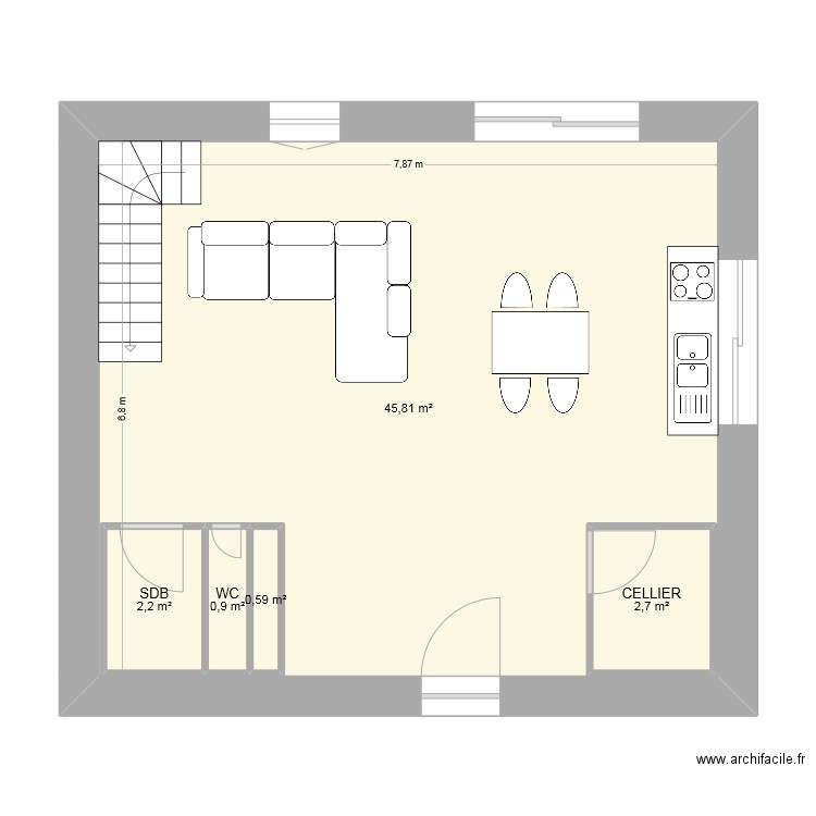 15 CHEVENELLE. Plan de 5 pièces et 60 m2