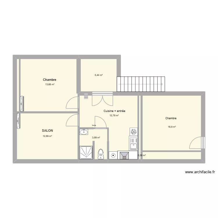 T2 1 er étage aménagé. Plan de 8 et 67 m² T2 1 er étage aménagé. Plan de 8 et 67 m²