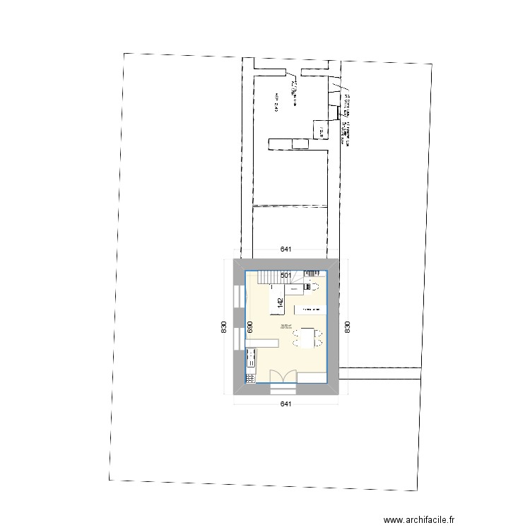Vob_Longère escalier ouest. Plan de 0 pièce et 0 m2