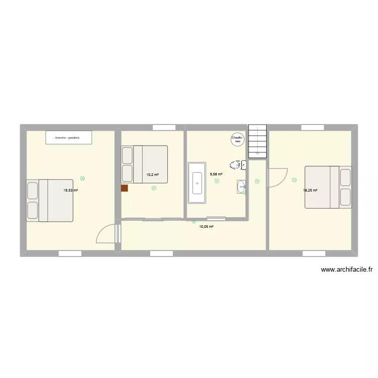 Etage R&eacute;nov&eacute; bis. Plan de 5  et 68 m²