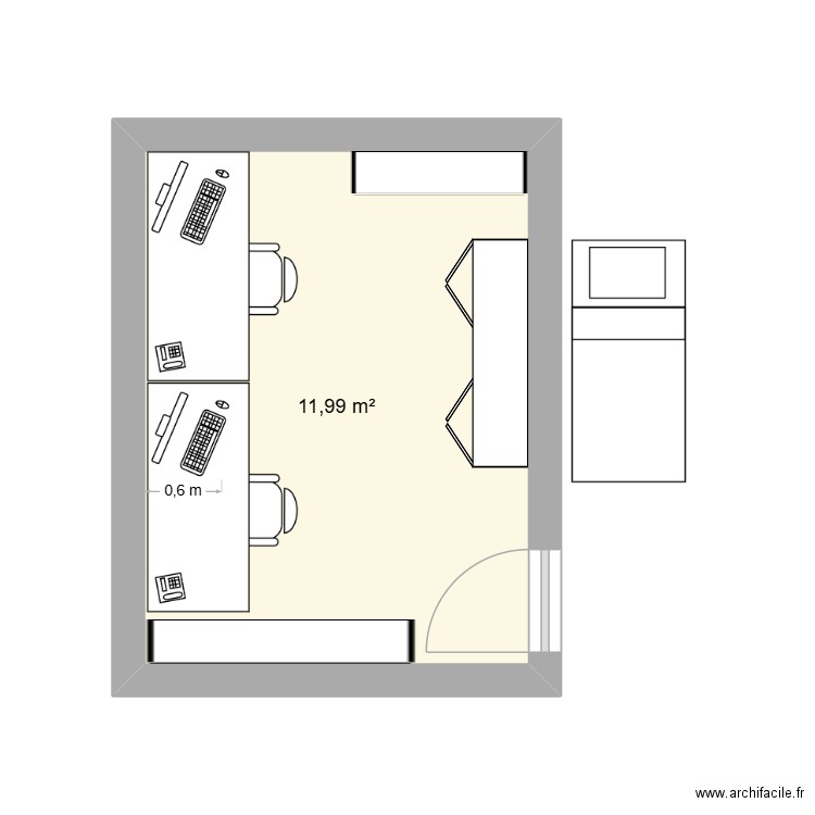 bureau. Plan de 1 pièce et 12 m2