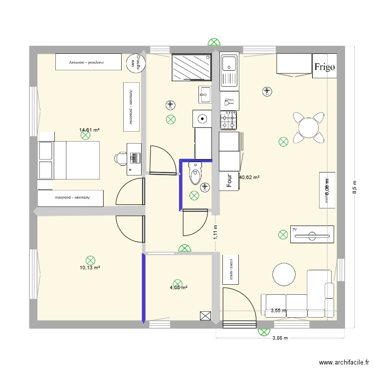 Pibrac Projet Elec & disposit°. Plan de 4 pièces et 69 m2