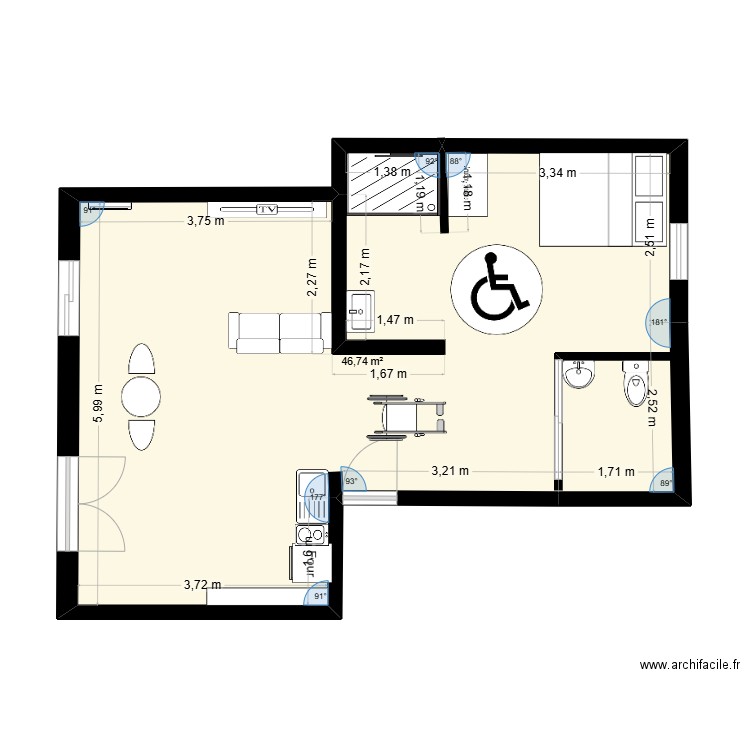 PLAN. Plan de 1 pièce et 47 m2