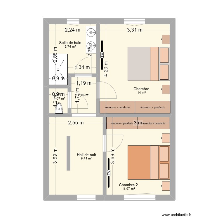 Maison Ougrée 1er avec cotes. Plan de 6 pièces et 43 m2
