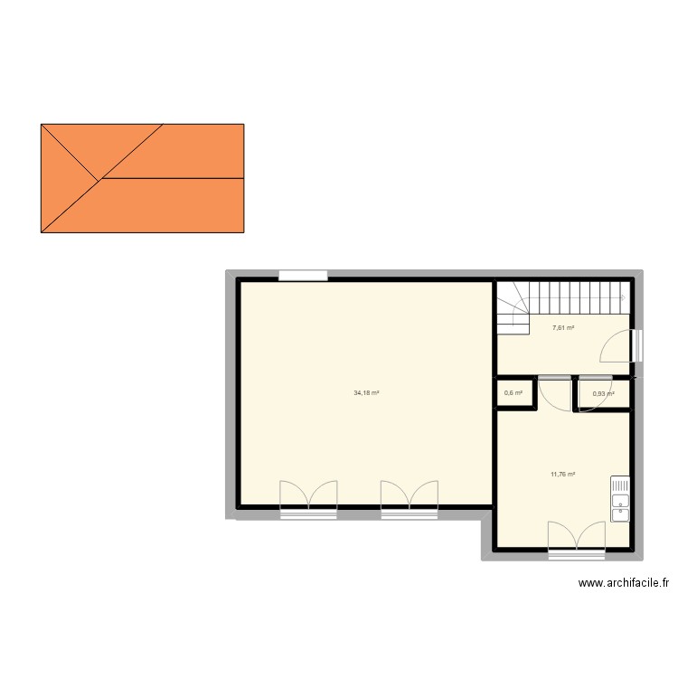 plan1. Plan de 5 pièces et 55 m2