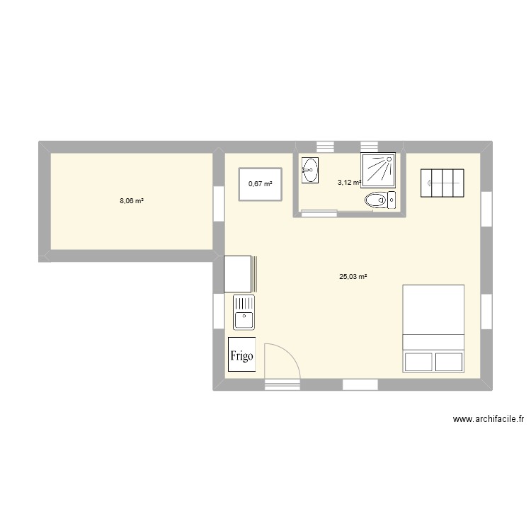 001. Plan de 4 pièces et 38 m2