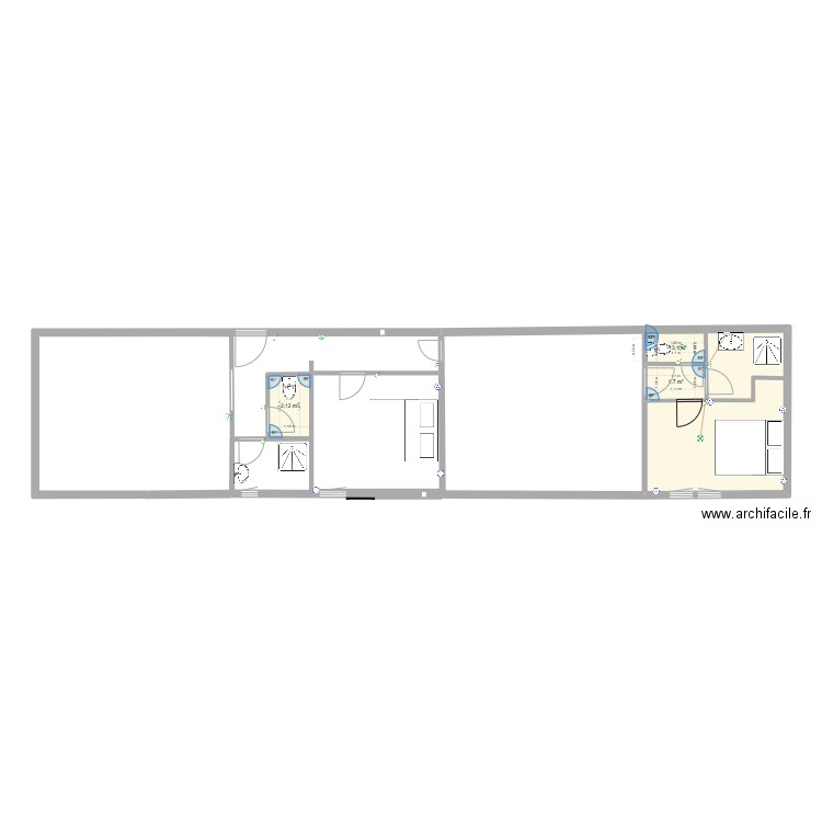 Plan longère complet coté est. Plan de 3 pièces et 5 m2