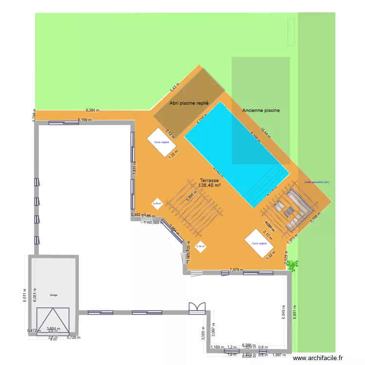R&eacute;novation Piscine et terrasse JUJU. Plan de 2  et 193 m²