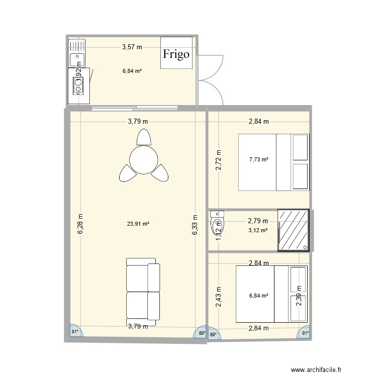 cecile. Plan de 5 pièces et 48 m2