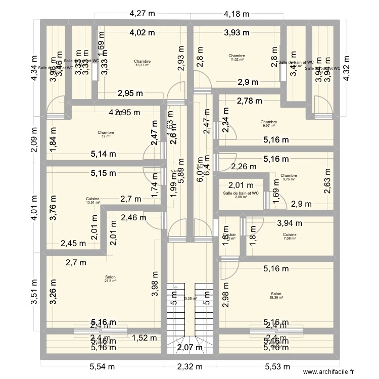 Étages immeuble Awa Marie. Plan de 20 pièces et 163 m2