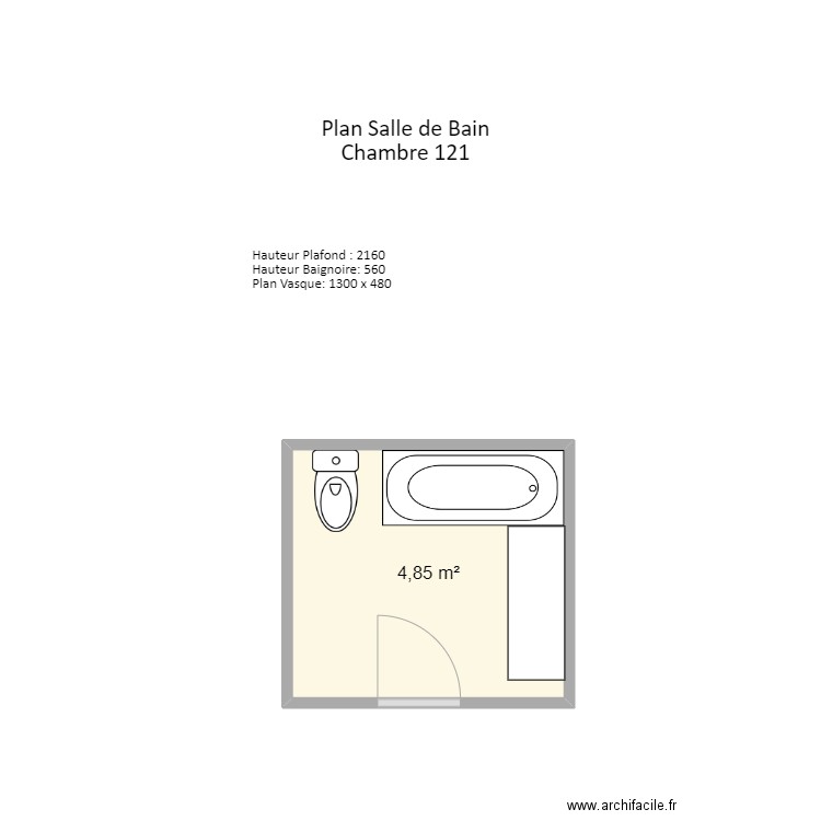 Salle de Bain chambre 149. Plan de 1 pièce et 5 m2