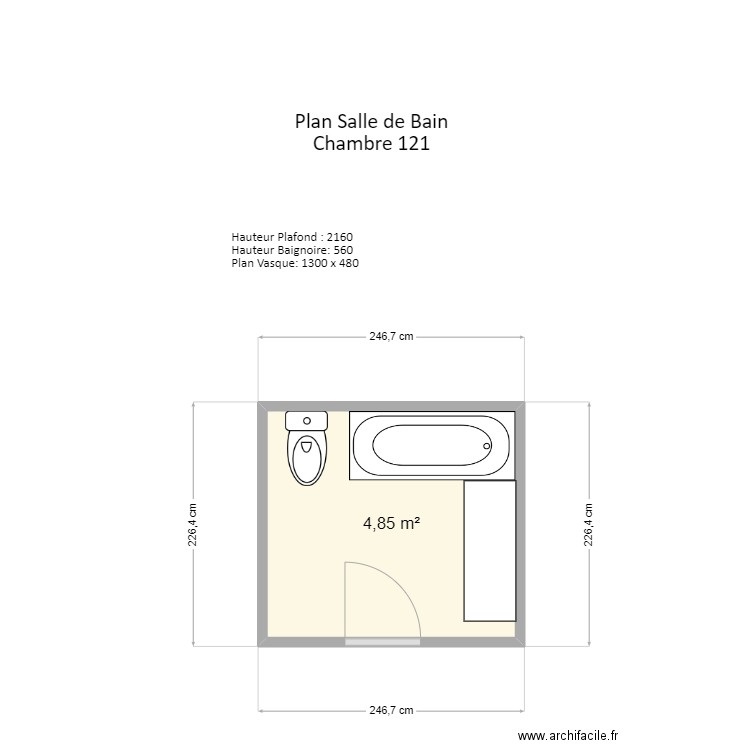 Salle de Bain chambre 149. Plan de 1 pièce et 5 m2