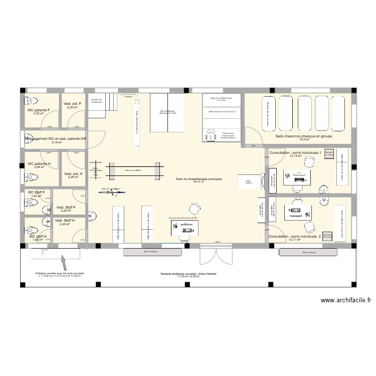 CPLR - Bâtiment service kiné équipé. Plan de 13 pièces et 124 m2