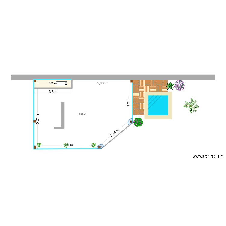 cuisine ete 3. Plan de 2 pièces et 47 m2