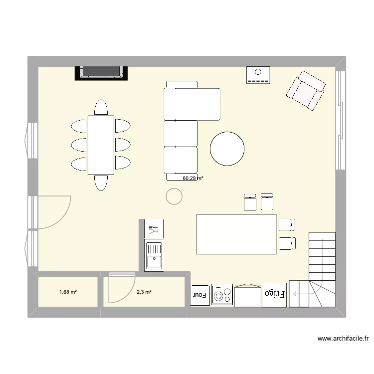 RDC 83. Plan de 3  et 64 m²