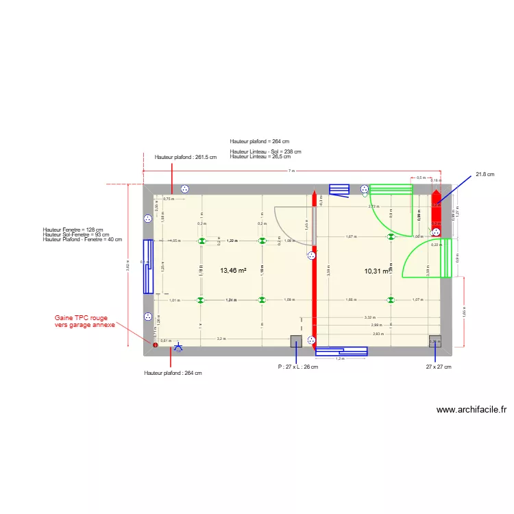 Batiment 1 + electricit&eacute;. Plan de 2  et 24 m²