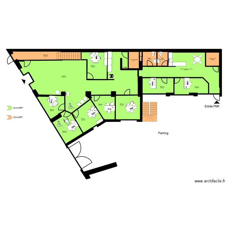 Nimes ERP. Plan de 30 pièces et 248 m2