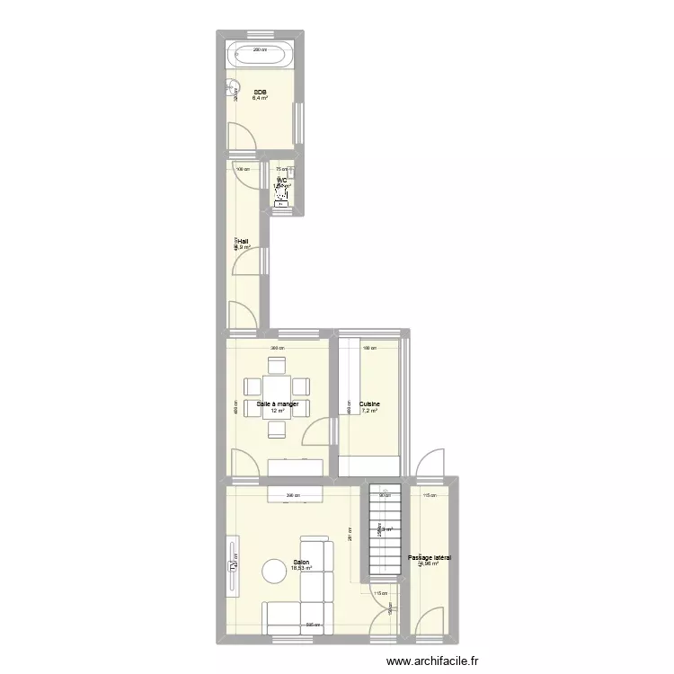ACGIau92 / 0'. Plan de 8 Pièces et 57 m²
