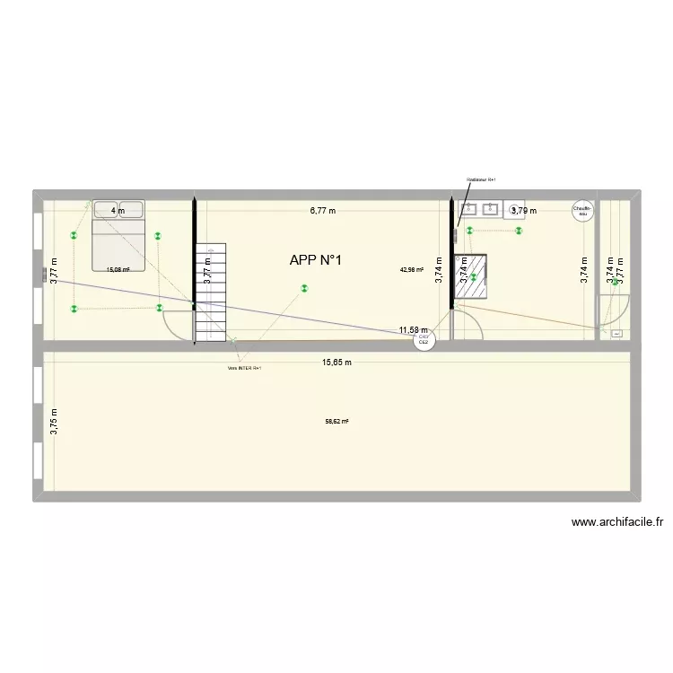 ECLAIRAGE/CHAUFFAGE R+2. Plan de 3 Pièces et 117 m²