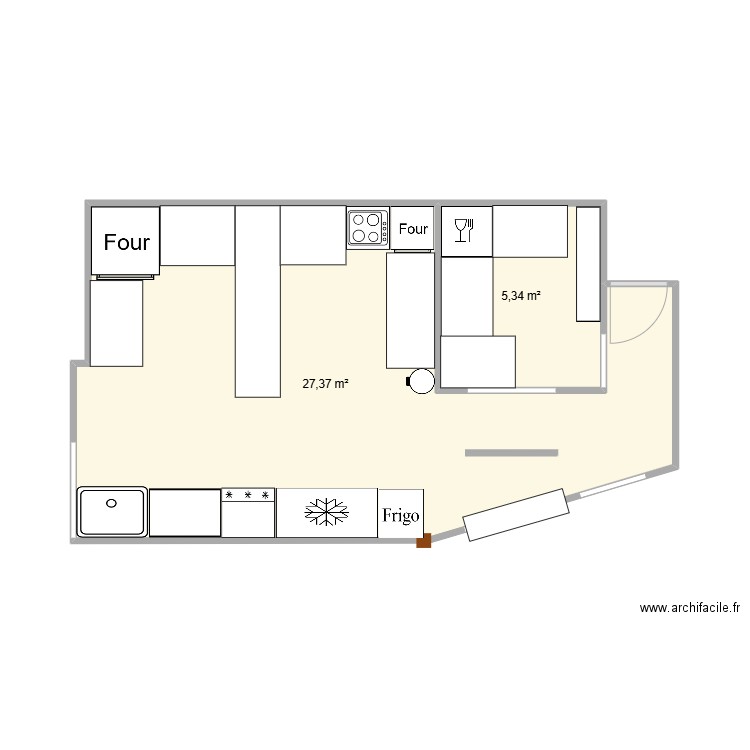 HDP Cuisine. Plan de 2 pièces et 33 m2