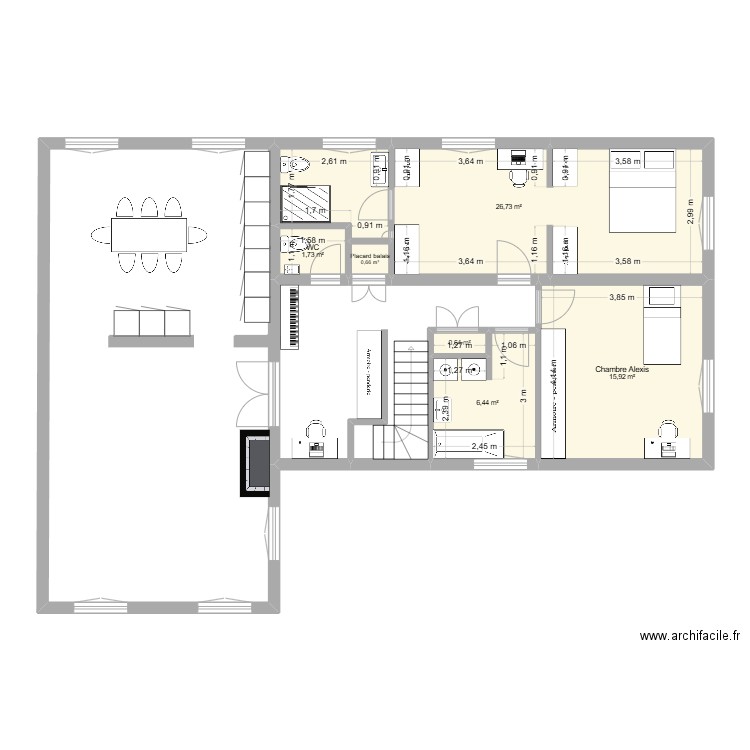 R+1 Jarrosson après rénovation V. Plan de 6 pièces et 52 m2