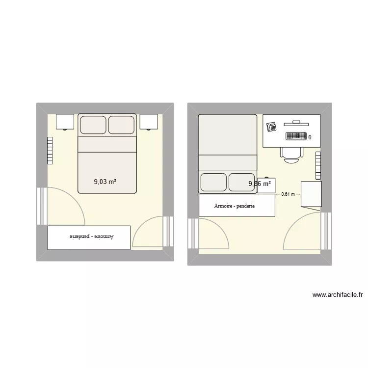 LES CHAMBRES. Plan de 2 Pièces et 19 m² LES CHAMBRES. Plan de 2 Pièces et 19 m²