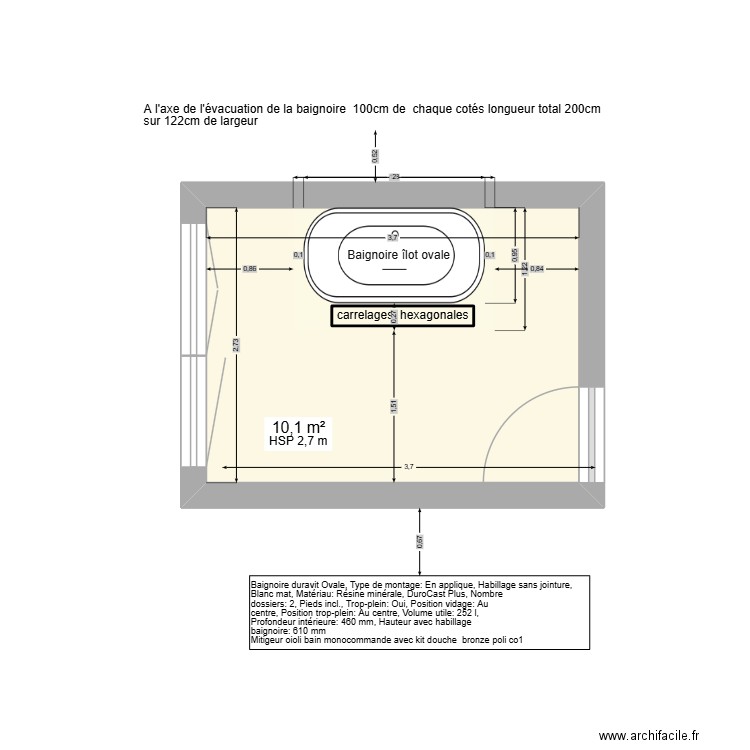 plan SDB carrelages. Plan de 1 pièce et 10 m2