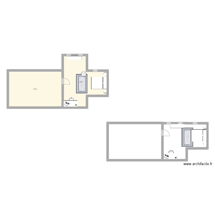 Patante du criss. Plan de 2 pièces et 58 m2