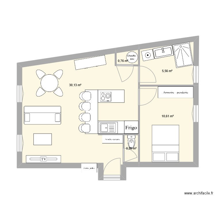 F2 Denfert 2eme. Plan de 5 pièces et 48 m2