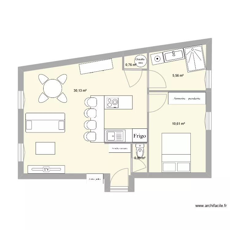 F2 Denfert 2eme. Plan de 5 pièces et 48 m²