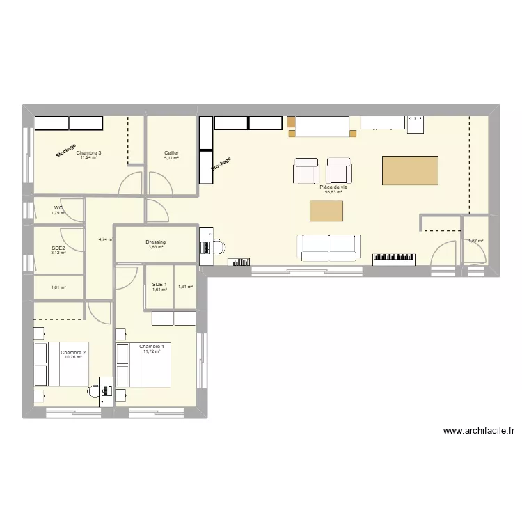 Location M2. Plan de 13  et 114 m²