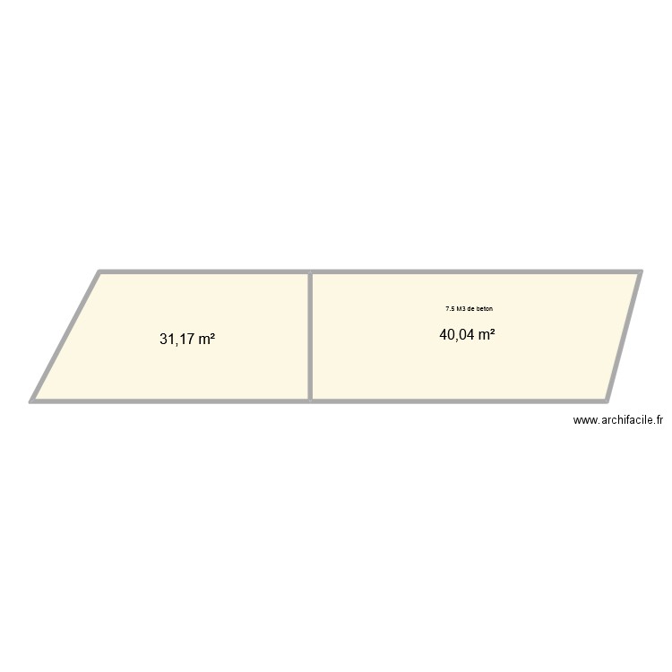 terasse. Plan de 2 pièces et 71 m2