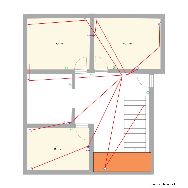 eclairage. Plan de 3 pièces et 39 m2