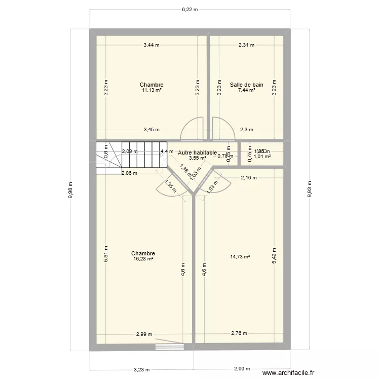 Maison &eacute;tage. Plan de 6 pièces et 54 m²
