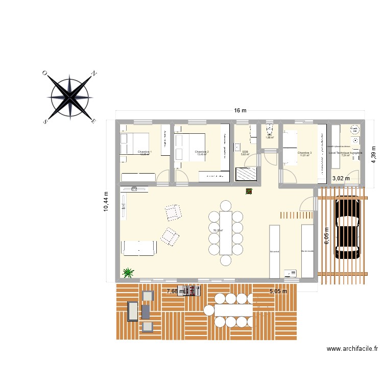 Brech Carole 3. Plan de 7 pièces et 128 m2