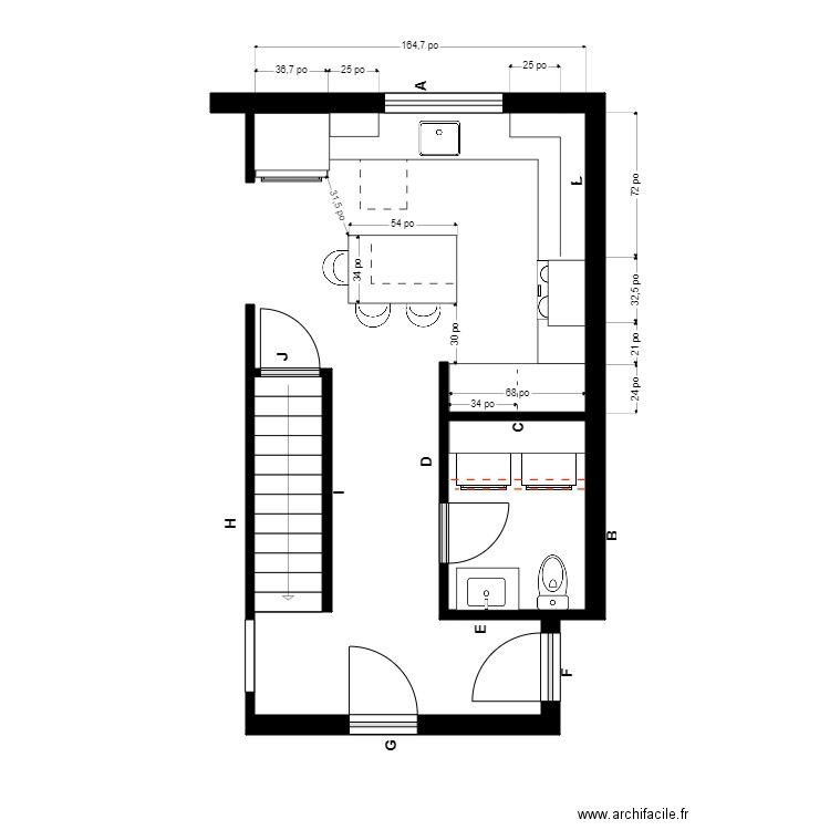 audette Cuisine Bon. Plan de 2 pièces et 7 m2