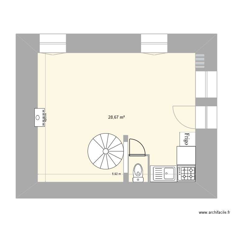 bas avt tvx. Plan de 1 pièce et 29 m2