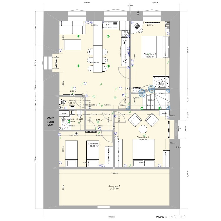 Minimesprojp8. Plan de 13 pièces et 206 m2