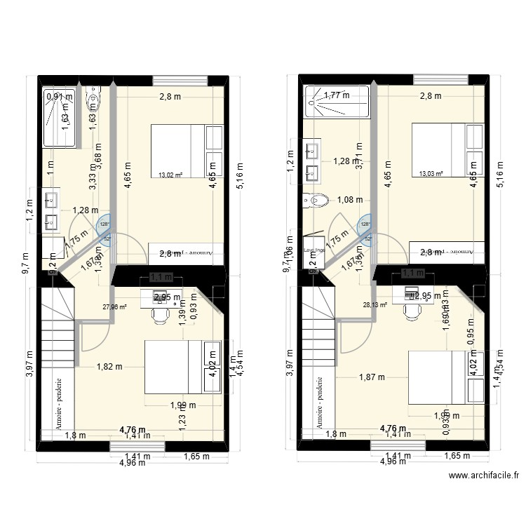 Etage. Plan de 4 pièces et 82 m2