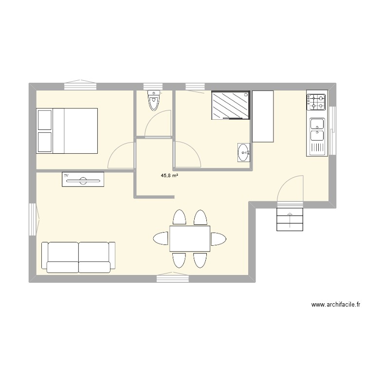 GHISO1. Plan de 1 pièce et 46 m2