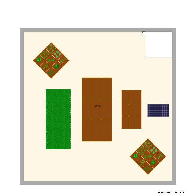 jardin partagé. Plan de 1 pièce et 134 m2