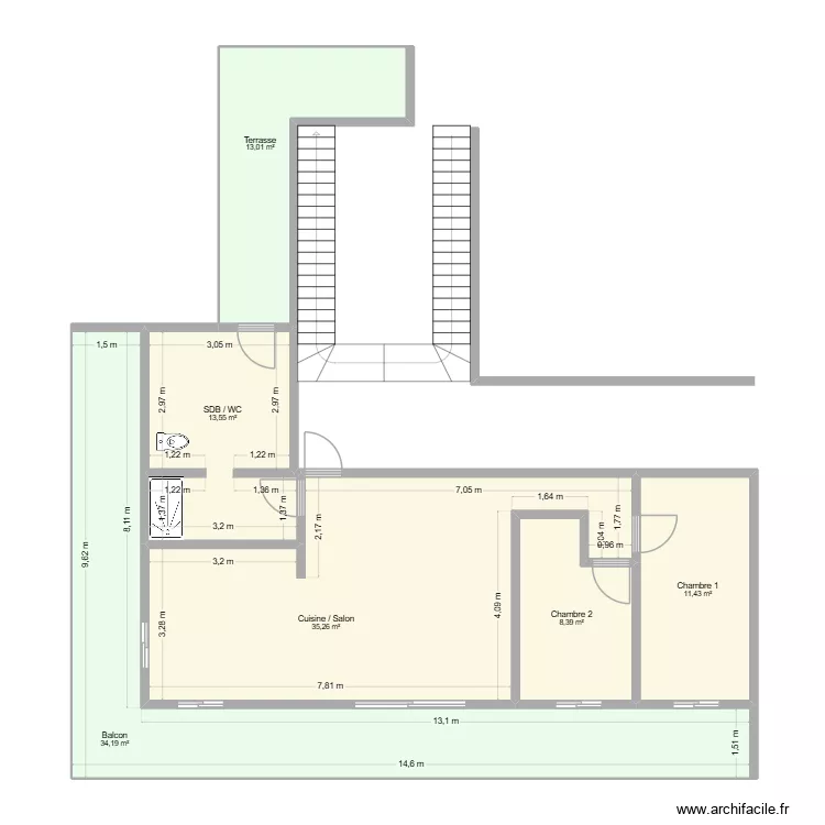 Nouveau. Plan de 6 pièces et 116 m²
