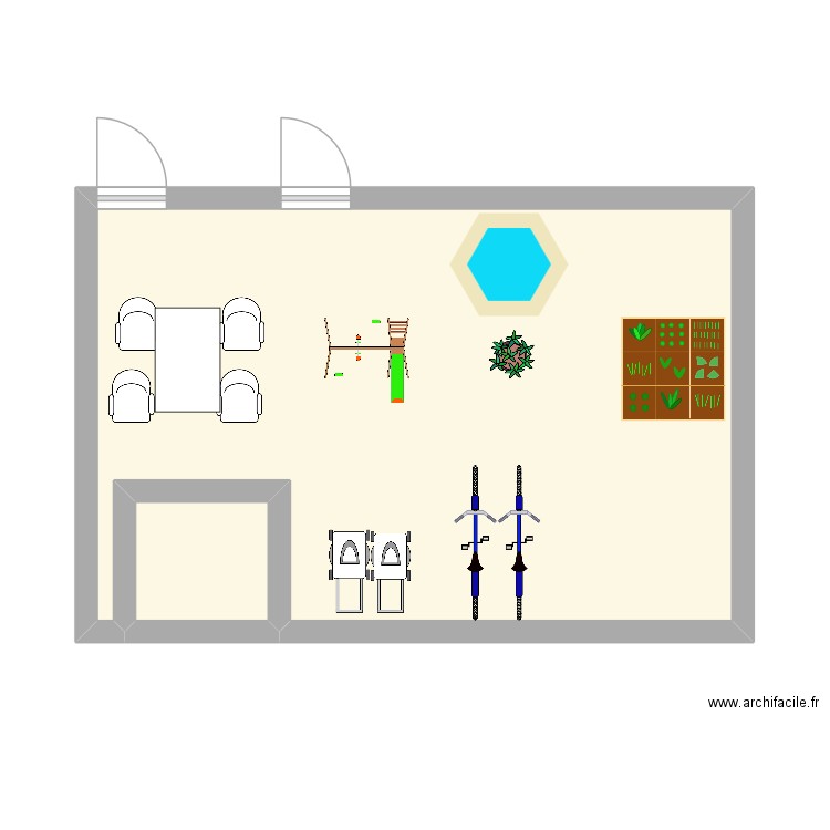 jardin creche. Plan de 2 pièces et 34 m2
