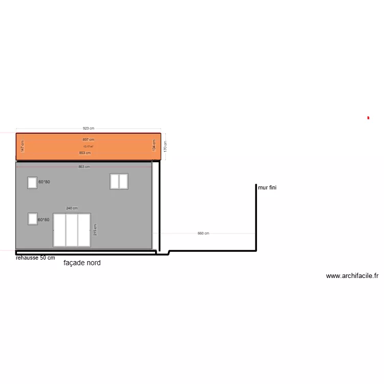 faccade nord 3. Plan de 2  et 13 m²