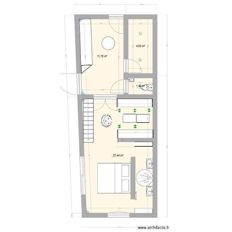 Amménagement annexe. Plan de 4 pièces et 46 m2