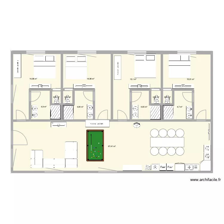 REZ DE CHAUSSEE GRANGE CHAMBRES. Plan de 13  et 150 m²