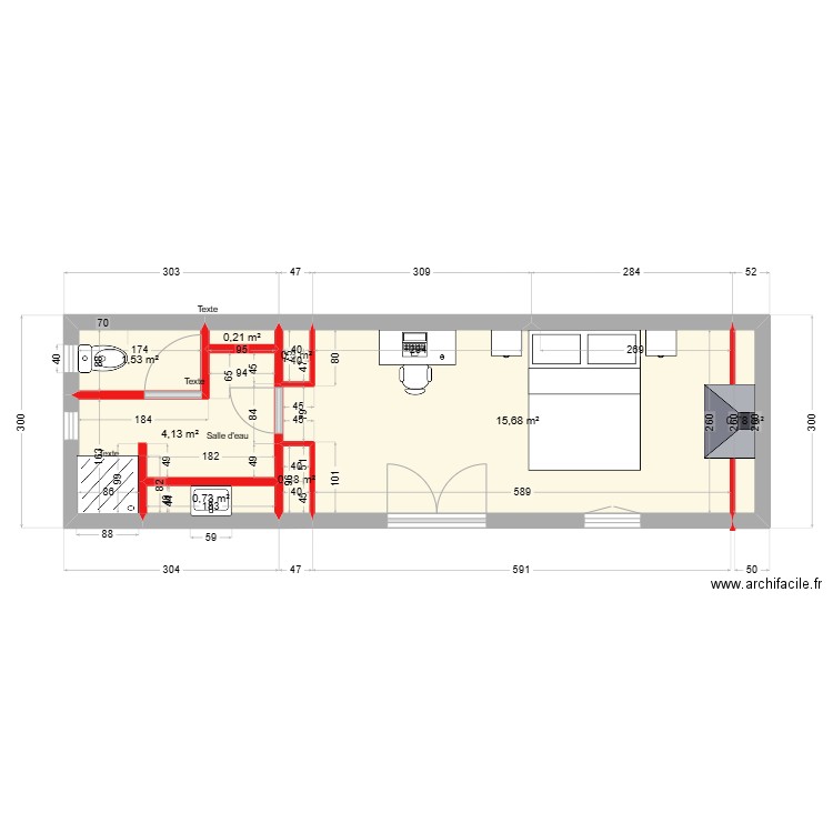 Projet aménagement studio - 28 avril 25. Plan de 8 pièces et 24 m2